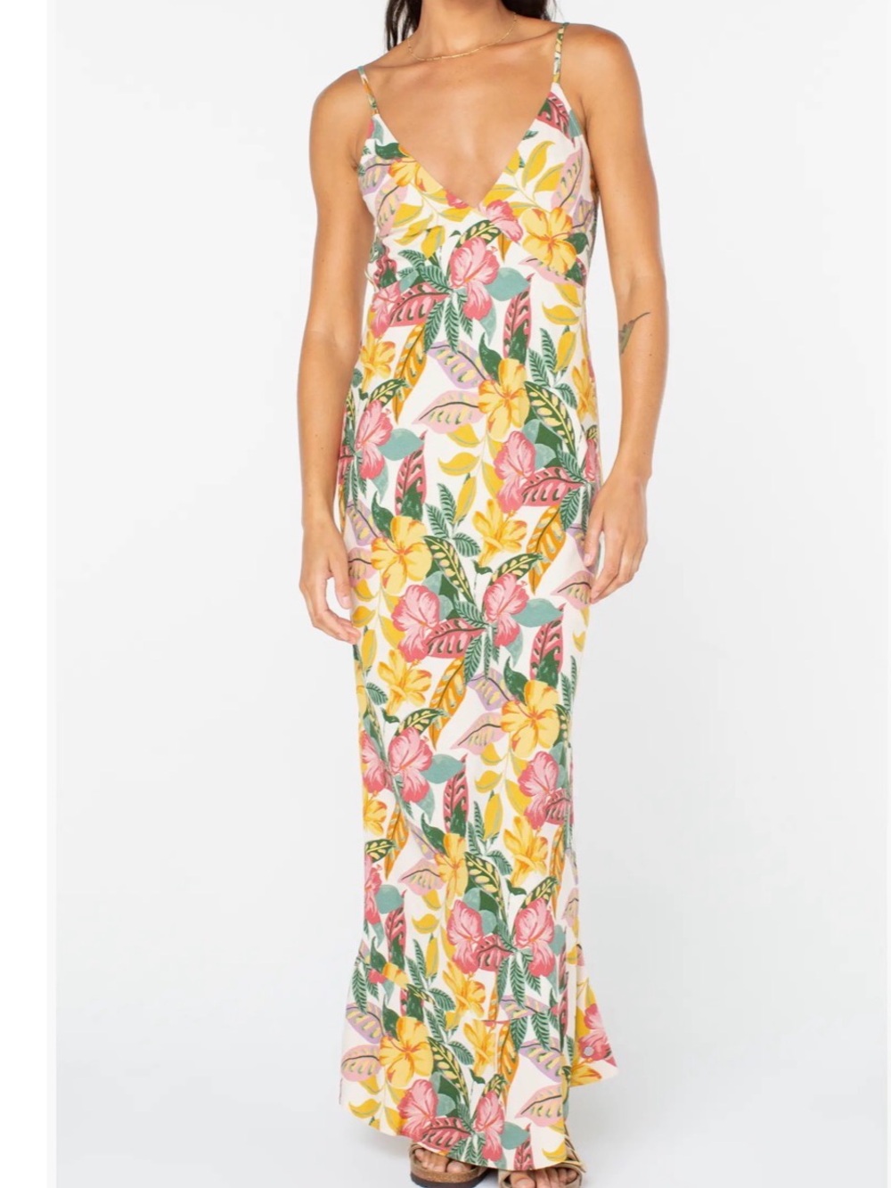 Roxy Lost Paradise Linen Floral Slip Maxi Dress in Multicolor - Picture 2 of 5